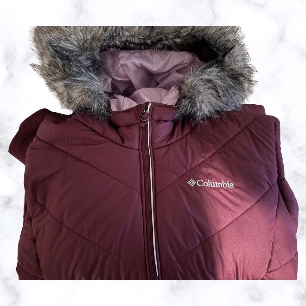 Columbia Girls Burgundy/Mauve Puffer Jacket with Faux Fur Hood
